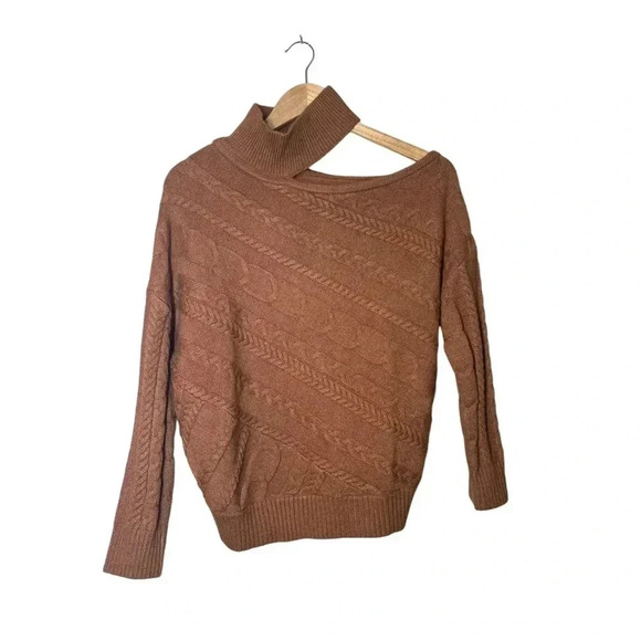 Venus LS Women’s Copper Brown Sweater One Shoulder Turtleneck SOFT Cable knit - Picture 2 of 7